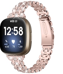 economico -Cinturino intelligente Compatibile con Fitbit Versa 4 Sense 2 Versa 3 Sense Acciaio inossidabile Lega Con diamantini Orologio intelligente Cinghia Diamante Bling Chiusura in metallo Regolabili