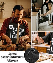 cheap -Waterproof Chef Apron For Women and Men, Kitchen Cooking Apron, Personalised Gardening Apron BBQ Black Aprons Adjustable Kitchen Cooking Aprons with Pocket