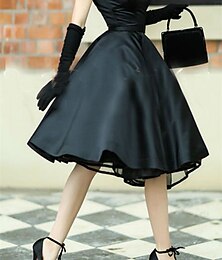 preiswerte -A-Linien Cocktailkleider Vintage Kleid Hochzeitsgast Abschlussfeier Tee Länge Ärmellos Quadrat Hals Satin mit Sash  Band Schleife(n) Einfarbig Derby Kleider 2025