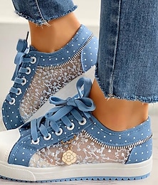 cheap -Women's Sneakers Plus Size Canvas Shoes Outdoor Daily Solid Color Solid Colored Hollow-out Summer Buckle Flat Heel Round Toe Fashion Classic Casual Walking PU Leather Canvas Mesh Light Blue Navy Blue