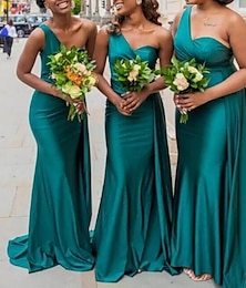 cheap -Mermaid / Trumpet Bridesmaid Dress One Shoulder Sleeveless Elegant Sweep / Brush Train Spandex with Draping / Solid Color 2023