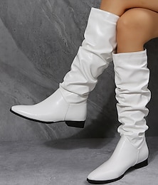 olcso -Női Csizmák Slouchy Boots Extra méret Egyszínű Térdig érő csizmák Lapos Erősített lábujj PU Bőr Papucs Fehér