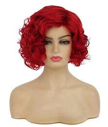 abordables -Perruques courtes bouclées rouges pour femmes perruque synthétique naturelle ondulée rouge costume perruque cosplay de fête avec filet perruque perruques d'Halloween