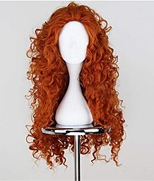 economico -merida parrucche uccello blu lungo riccio arancione coraggioso principessa cosplay capelli rossi sintetici onde profonde parrucche per ragazze festa spettacolo resistente al calore fibra parrucche di