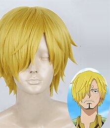 cheap -One Piece Sanji Wigs Anime One Piece Cosplay Wigs Sanji Wig Short Straight Golden Yellow Heat Resistant Synthetic Hair Cosplay Wig