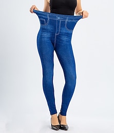 billige -mote tights for kvinner leggings ankellange bukser uformell weekend stretchy ensfarget magekontroll rumpeløft høy midje skinny blå 2xl