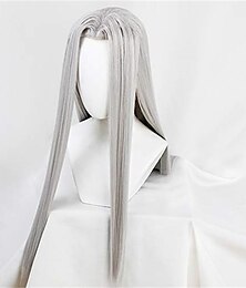 economico -Parrucca cosplay Sephiroth grigia argento da 39 pollici FF7 per feste parrucche di Halloween