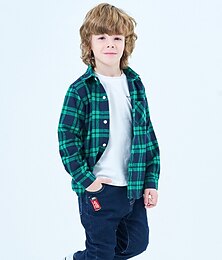 abordables -niños niños camisa de manga larga a cuadros de algodón rojo niños tops otoño invierno moda diario ajuste regular 2-12 años