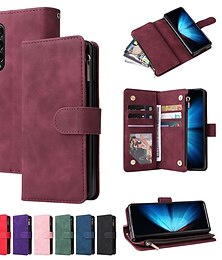 Χαμηλού Κόστους -τηλέφωνο tok Για Samsung Galaxy Z Fold 7 Z Διπλώστε 6 Z Fold 5 Z Fold 4 Θήκη κάρτας πορτοφολιού Φερμουάρ Υποδοχές θήκης καρτών Μαγνητικό Πτυσσόμενο Μονόχρωμο PU δέρμα