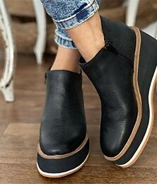 billiga -Dam Stövlar Plattformstövlar Plusstorlekar Utomhus Dagligen Ankelstövlar Höst Platå Kilklack Rundtå Vintage Ledigt Minimalism Promenad PU Dragkedja Ljusbrun Svart Guld