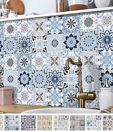 billige -24 stk kreative køkken badeværelse stue selvklæbende vægklistermærker vandtæt mode blå fliser klistermærker