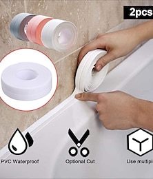 billiga -2 st fogremsa tejp pvc självhäftande dekorativ tätningstejp som används för handfat toalett badrum badkar golv vägg kant 0,87‘‘*10,5ft/2,2*320cm