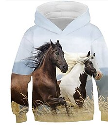 abordables -Garçon 3D Animal Cheval Sweat à capuche manche longue 3D effet Automne Hiver Actif Sportif Mode Enfants 3-13 ans Extérieur du quotidien Intérieur Standard