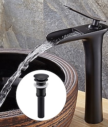ieftine -set de robinete din alamă, cascadă cu finisaj oxid negru montat pe punte robinete de baie cu un singur mâner cu o gaură cu comutator cald și rece