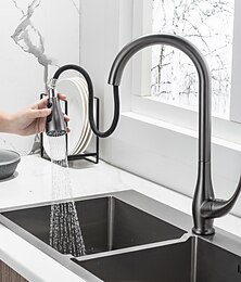 billige -kjøkkenkran med uttrekkbar spray, enkelt håndtak ett hull nikkel børstet / galvanisert uttrekkbar / nedtrekkbar / standard tut / høy / høy lysbue sentersett