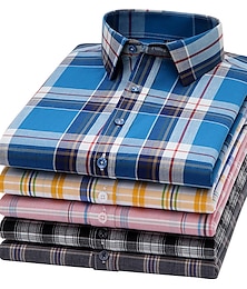 levne -pánské společenské košile ležérní košile kostkovaná košile s grafickým potiskem čtvercový výstřih světle žlutá světle růžová černá / šedá bílá / zelená mořská modrá ležérní denní košile s krátkým