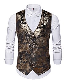 abordables -Hombre Chaleco Boda Fiesta Bar Elegante Cómodo Verano Primavera Bolsillo Poliéster Transpirable Floral Botonadura Simple Escote en Pico Ajuste regular Plata Negro Azul Marino Oscuro Dorado Chaleco