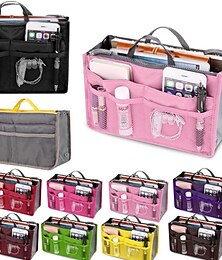 billige -16 farver praktisk dual håndtaske pung nylon dobbelt organizer indsats kosmetisk opbevaringstaske sort