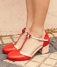 voordelige -Dames Sandalen Grote maten Feest Dagelijks Blok hiel Ronde Teen Elegant Zoet PU Leder Gesp Zwart Rood