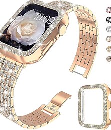 Недорогие -Ювелирный браслет Совместим с Ремешок для часов Apple Watch 38мм 40мм 41мм 42мм 44мм 45мм 49мм с чехлом Женский Блестящий бриллиант Нержавеющая сталь Стразы Сменный ремешок для часов для iwatch Ultra