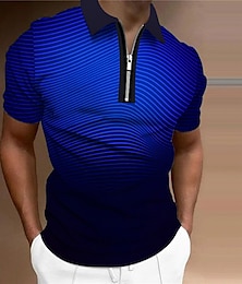 cheap -Men's Polo Shirt Golf Shirt Gradient Turndown Red Blue Purple Green 3D Print Outdoor Street Short Sleeves Print Zipper Clothing Apparel Fashion Designer Casual Breathable