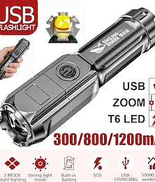 cheap -LED Flashlight USB Super Bright Zoomable USB Rechargeable T6 Tactical Torch for Camping Hiking Fishing Outdoor Hunting 3.7V