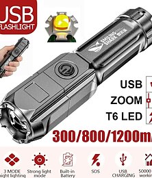 economico -torcia a led usb super luminosa zoomabile usb ricaricabile t6 torcia tattica per campeggio escursionismo pesca caccia all'aperto 3.7v