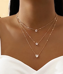 cheap -Women's Necklace Heart Star Cut Zirconia Alloy Necklace Classic Six-Prong Small Zircon Dangling Necklace Dainty Necklace For Women Girls/Wedding Gift, Birthday Gift