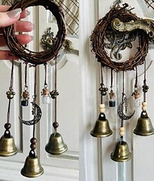 ieftine -clopote pentru clanța ușii pentru protecție, umeraș pentru ușă, clopoței de vânt de vrăjitoare, clopoței de vânt din ratan lucrat manual, decor vrăjitoare, decor de protecție pentru vrăjitorie-1 buc.