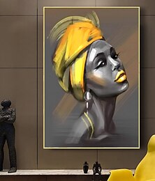 baratos -Pintura a óleo artesanal arte da parede da lona decoração moderna mulher africana figura retrato para decoração de casa rolado sem moldura pintura não esticada
