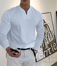 halpa -Miesten T-paita Pitkähihainen paita Pitkähihainen V kaula-aukko 봄 & Syksy Tavallinen Muoti Suunnittelija Vapaa-aika Katu Urheilu Pyhäpäivä Musta Valkoinen Harmaa Top T-paita miehille