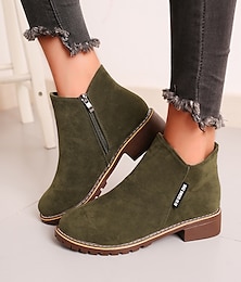 cheap -Women's Boots Suede Shoes Plus Size Daily Solid Color Booties Ankle Boots Winter Block Heel Round Toe Fashion Casual Minimalism Suede Zipper Light Brown Black Army Green