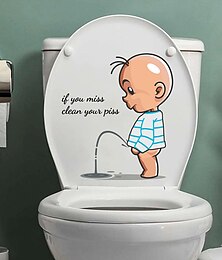 abordables -Pegatinas de advertencia divertidas para inodoro, tapa de inodoro para orinar de niños de dibujos animados, pegatina para puerta de wc, papel de decoración autoadhesivo extraíble para el hogar