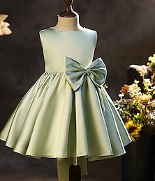 economico -A-Line Abito da Sposa per Ragazze Lungo al Ginocchio Abito da Cerimonia Carino in Satiné con Fiocchi Elegante Taglia 3-16 Anni per impressionare