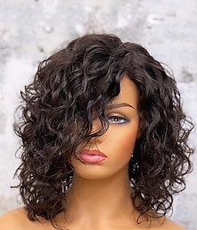 cheap -Remy Human Hair 13x4 Lace Front Wig Short Bob Side Part Brazilian Hair Loose Wave Black Wig 130% 150% Density with Baby Hair Smooth 100% Virgin With Bleached Knots Pre-Plucked For wigs for black women