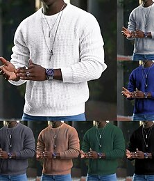 abordables -Homme Pull Chandail Pull A côtes Crocheté Tricoter Découpé Tricoté Couleur unie Col Ras du Cou mode basique Extérieur du quotidien Vêtement Tenue Automne Hiver Noir Blanche S M L