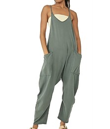 abordables -Femme Normal Salopette Vêtement de rue Couleur unie Sans Manches Col V Poche Plein Air du quotidien Standard Noir Marron Vert Automne
