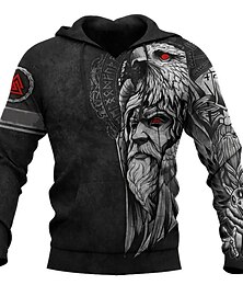 abordables -Hombre Estampados Humano Vikingo Sudadera Sudaderas Ropa de calle Design Casual Grande y alto Manga Larga Con Capucha Diario Deportes Negro Estampado Primavera & Otoño Diseñador S M L XL XXL 3XL