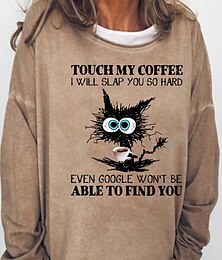 economico -felpa oversize da donna pullover misto cotone gatto stampa quotidiana vintage streetwear tocca il mio caffè ti schiaffeggerò così forte nemmeno Google riuscirà a trovarti comodo tessuto morbido
