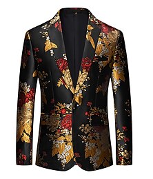 お買い得  -男性用 ブレザー ノッチカラー ファッション パーティー フラワー ブラック スタンダードフィット シングルブレスト 一つボタン