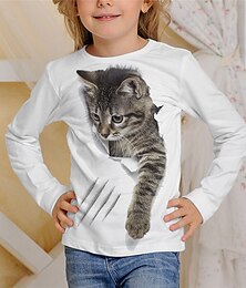 ieftine -Fete 3D Animal Pisica Tricou Manșon Lung Tipărire 3D Toamnă Iarnă Activ Sport Modă Copii 3-12 ani În aer liber Zilnic Interior Fit regulat