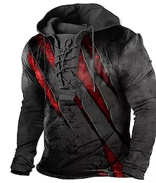 cheap -Men's Unisex Pullover Hoodie Sweatshirt Pullover Distressed Hoodie Black White Blue Purple Brown Hooded Color Block Graphic Prints Lace up Print Casual Daily Sports 3D Print Streetwear Designer Casual