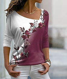 preiswerte -Damen Übergröße T Shirt Blumen Graphic Casual Wochenende Bedruckt Rosa Langarm Täglich V Ausschnitt Herbst Winter