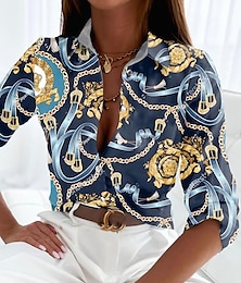 economico -Camicia da donna a manica lunga in cotone blouse vintage streetwear casual stampa bottoni top regolari colletto della camicia quotidiana weekend nera rosa blu primavera autunno
