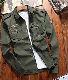 abordables -Hombre Camisas de trabajo Abotonar la camisa Camisa cargo Sobrecamisa Verde Ejército Azul Real Caqui Manga Larga Estampados Cuello Inglés Trabajo Acampada y Senderismo Bordado Ropa 100% Algodón