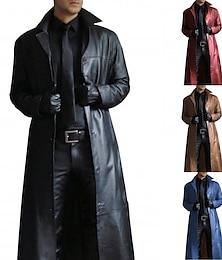 abordables -Homme Manteau d'hiver Simili Cuir Soirée Entreprise Hiver Automne faux cuir Coupe Vent Chaud Vêtements d'extérieur Vêtement Tenue Artistique / rétro Cosplay Couleur monochrome Poche Col rabattu