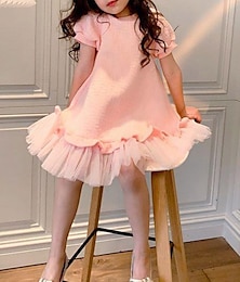 billiga -barn små flickor klänning enfärgad en linje klänning daglig semester rosa över knä kortärmad prinsessa söta klänningar vår sommar normal passform 3-10 år