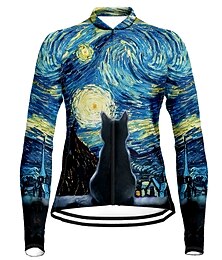 voordelige -Dames Wielrenshirt Kat Grappig Lange mouw Fietsen Shirt Kleding Bovenlichaam met 3 achterzakken Bergracen Wegwielrennen Sneldrogend Reflecterende strips Achterzak Vochtregelerend Sport Geel Rood Blauw