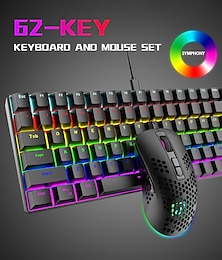 baratos -Conjunto de teclado e mouse mecânico t60 62 teclas rgb 6400 dpi mouse óptico para jogos com almofada para laptop de desktop gamer