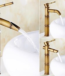 abordables -robinet mélangeur d'évier de salle de bain vintage, robinets de lavabo monobloc de style rétro en laiton à poignée unique montés sur le pont, traditionnels avec tuyau d'eau chaude et froide